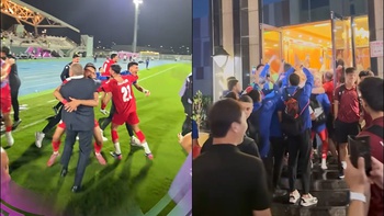 U23 Jordan kéo sang hotel của U23 Việt Nam ăn mừng hai đội vào tứ kết