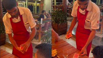 Khách ngỡ ngàng trước màn ảo thuật bài vi diệu của nam nhân viên