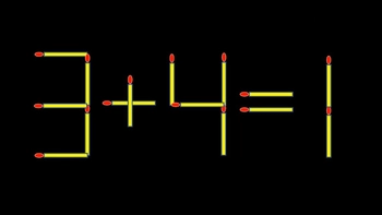 Thử tài IQ: Di chuyển một que diêm để 3+4=1 thành phép tính đúng