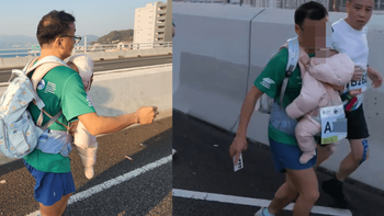 Runner Hong Kong bị truất quyền thi đấu vì địu em bé chạy marathon