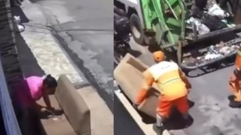 Phơi ghế sofa trên vỉa hè, nhân viên môi trường tưởng là rác
