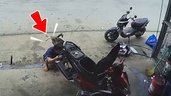Ông chú sửa xe bị chó tè vào lưng