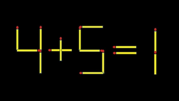 Thử tài IQ: Di chuyển một que diêm để 4+5=1 thành phép tính đúng