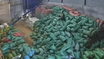 Thanh niên bất lực nhìn chồng hàng xếp ngay ngắn bị đổ xuống đất