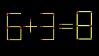 Thử tài IQ: Di chuyển một que diêm để 6+3=8 thành phép tính đúng