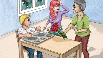 Khay cơm học sinh thay thịt gà bằng... hoa?