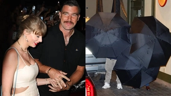 Taylor Swift và chồng sắp cưới che dù kín mít, bí mật đi chốt nhẫn cưới?