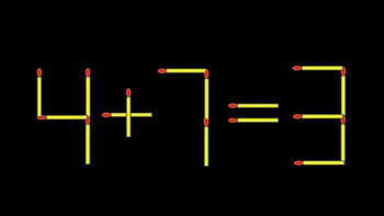 Thử tài IQ: Di chuyển một que diêm để 4+7=3 thành phép tính đúng