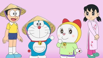 Hé lộ hình ảnh Doraemon du lịch Việt Nam, đội nón lá và mặc áo dài