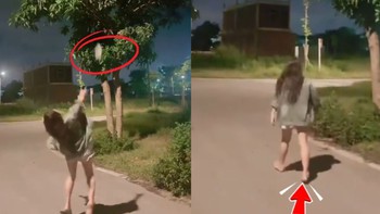 Cô gái mất đôi dép khi trộm xoài