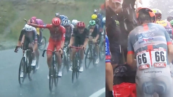 Các tay đua ở Vuelta a Espana chạy... trốn mưa đá