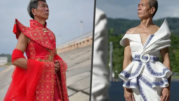 Hai ông chú U60 không ngại mặc váy để quảng bá thời trang