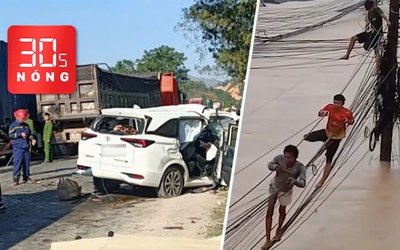 Bản tin 30s nóng: Ô tô con tông xe đầu kéo, 4 người chết; Đu dây điện trong lũ ở Thái Lan
