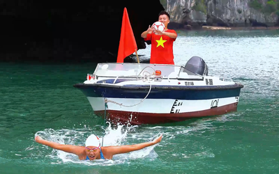 Kình ngư Ánh Viên cùng Đỗ Kim Phúc lập kỷ lục đặc biệt ở vịnh Hạ Long