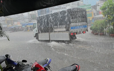 Mưa trái mùa gây ngập nhiều đoạn quốc lộ 91 ở khu vực Bảy Núi, An Giang