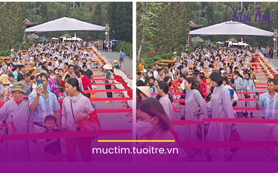 Cảnh tượng xếp hàng độc lạ đi chiêm bái xá lợi ở Yên Tử