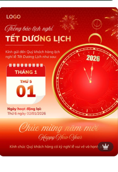 Gợi ý mẫu thông báo nghỉ Tết Dương lịch 2026