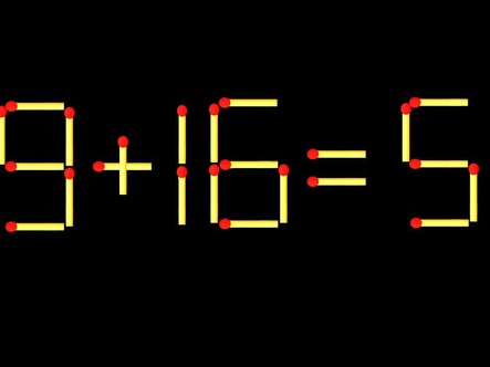 Thử tài IQ: Di chuyển một que diêm để 9+16=5 thành phép tính đúng