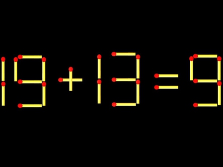 Thử tài IQ: Di chuyển một que diêm để 19+13=9 thành phép tính đúng