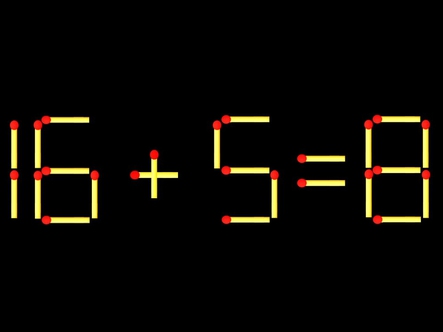 Thử tài IQ: Di chuyển một que diêm để 16+5=8 thành phép tính đúng