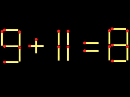 Thử tài IQ: Di chuyển một que diêm để 9+11=8 thành phép tính đúng