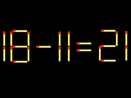 Thử tài IQ: Di chuyển một que diêm để 18-11=21 thành phép tính đúng