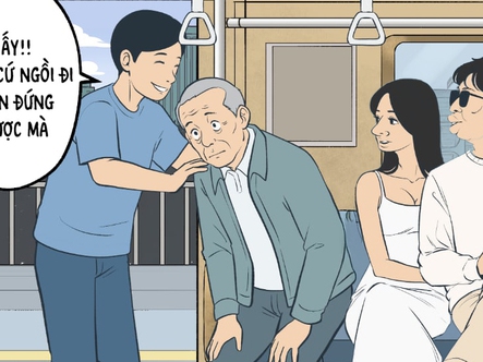 Thằng Vàng thực hành nhường chỗ trên metro