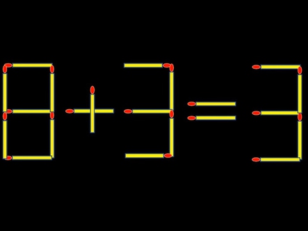 Thử tài IQ: Di chuyển một que diêm để 8+3=3 thành phép tính đúng
