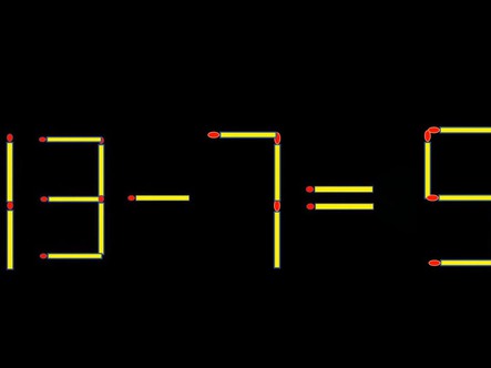 Thử tài IQ: Di chuyển một que diêm để 13-7=5 thành phép tính đúng