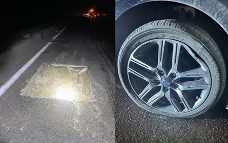 Sửa quốc lộ không đặt cảnh báo, nhiều ô tô sụp hố, lủng bánh