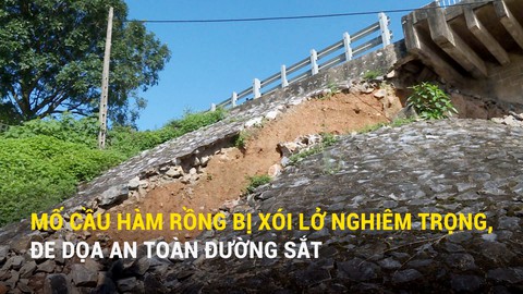 Mố cầu Hàm Rồng bị xói lở nghiêm trọng, đe dọa an toàn đường sắt