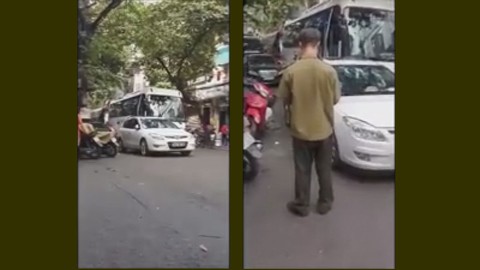 Xử phạt hành chính trung uý công an đậu xe giữa đường