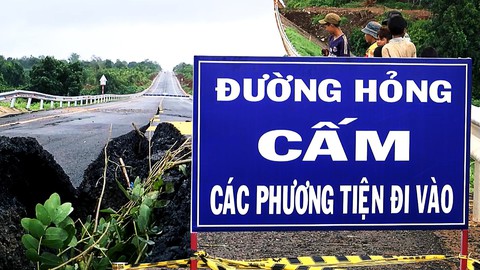 Đường tránh 250 tỷ mới đưa vào sử dụng 3 tháng đã bị sụt lún nghiêm trọng