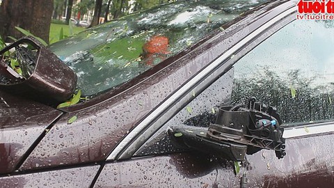 Cây gãy đè ô tô bạc tỷ, hai người bị thương
