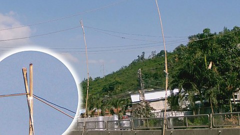Không có điện, người dân tự dựng 2 cây tre trên quốc lộ 1A để kéo điện