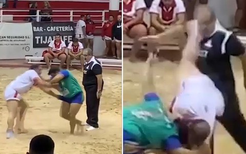 Trọng tài bị đô vật hạ knock out vì đứng sai vị trí
