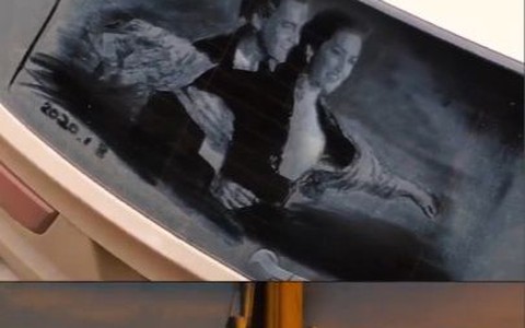 Chàng trai vẽ "chuyện tình Titanic" trên kính ôtô