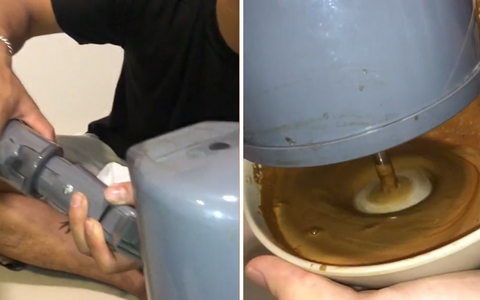 Không có máy đánh trứng, thanh niên dùng quạt máy tạo bọt cà phê