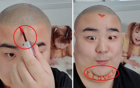 Chàng trai vẽ son môi lên mặt tỏ tình với bạn gái