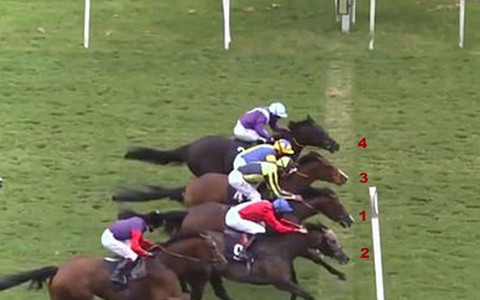 Clip 4 chú ngựa đua cán đích gần như đồng thời