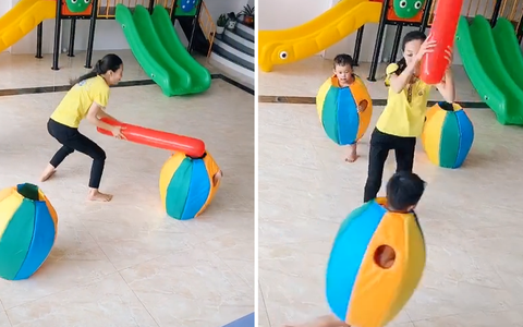 Cô giáo cùng các bé mầm non chơi trò chơi 'đập chuột' vô cùng đáng yêu