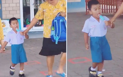 Bé trai 'tức phát khóc' vì cầm kem trên tay mà không được mẹ cho ăn khiến người xem 'cười xỉu'