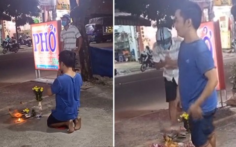 'Cô hồn lịch sự' chắp tay vái cảm ơn chủ nhà mới bê gà cúng