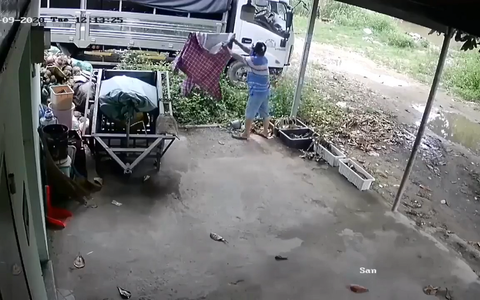 Người đàn ông vờ ngắm hoa để trộm áo mưa