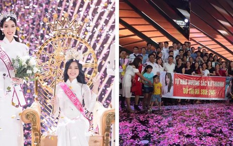 Gia đình cả 100 người vào cổ vũ cho tân hoa hậu Đỗ Thị Hà