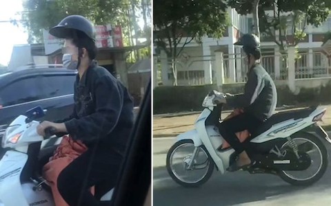 Cô gái đội mũ bảo hiểm 'có như không'