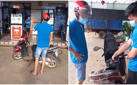 Nam nhân viên quê một cục trước màn mua xăng của khách