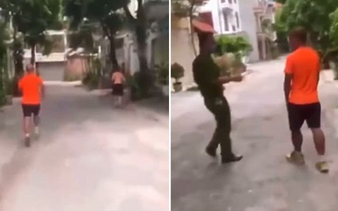 Người đàn ông tập thể dục chạy lòng vòng trốn công an bất thành