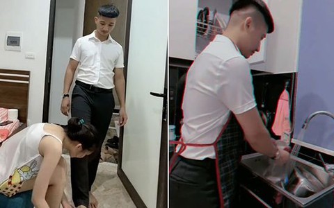 Chồng đi làm về được vợ tận tình cởi giày dẫn vào rửa bát