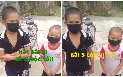 Hai bé trai mếu máo hát để chuộc lỗi với cán bộ chống dịch